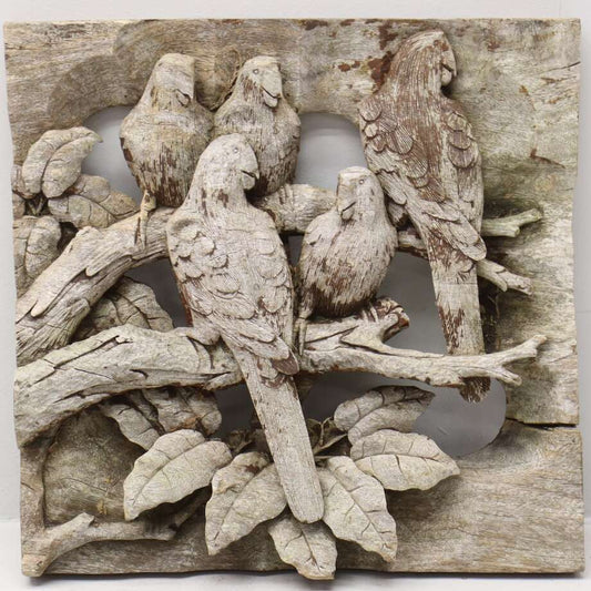 Antique Relief of Birds, Carved Wood