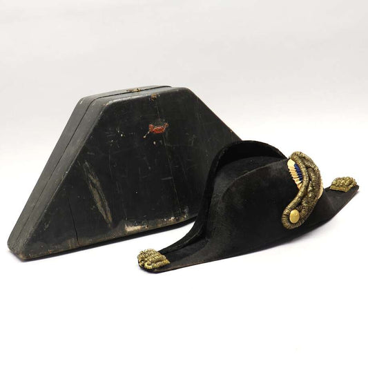 Antique Bicorne Hat in Wooden Box
