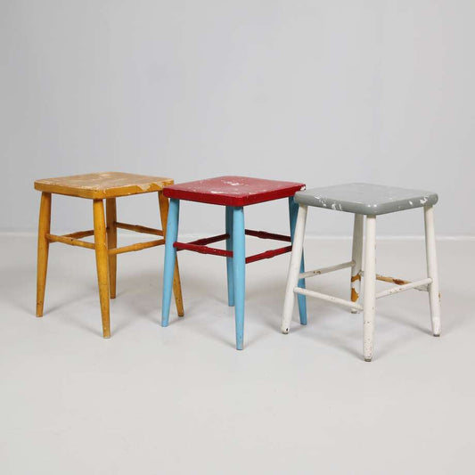 Vintage Swedish Wooden Stools – Mid-20th Century Painted Finish