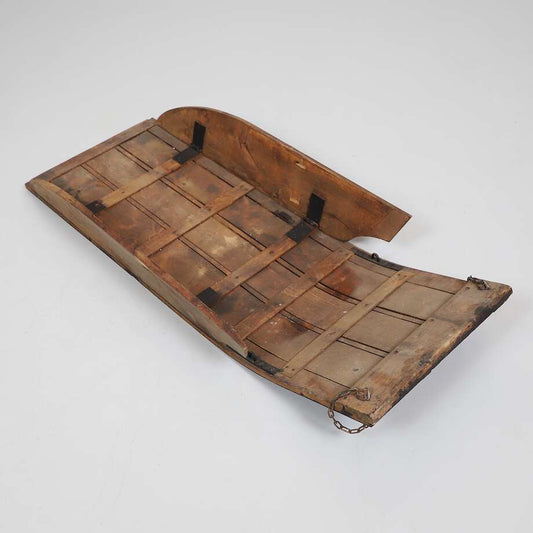 Antique Wooden Sledge with Iron Chains – Rustic Scandinavian Sleigh, 122 cm