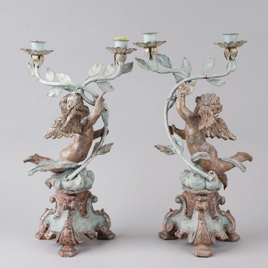 Pair of Figural Renaissance-Style Cherub Candelabras