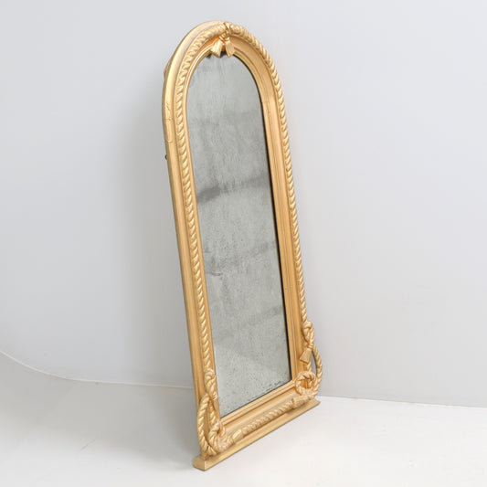 19th Century Gilded Wall Mirror with Braided Rope & Tassel Carving