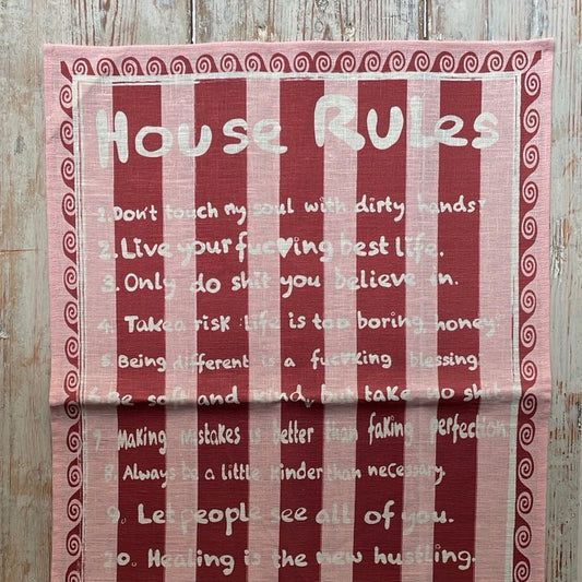 NojiNoji House Rules Tea Towel (Pink)