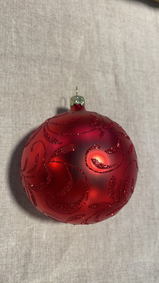 Red Reflecting Ball with Velvet Pattern| Nostalgie Christbaumschmuck