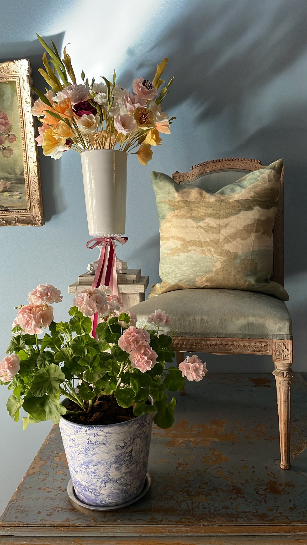 Dragonfly Over Clouds Sky Blue Cushion - John Derian