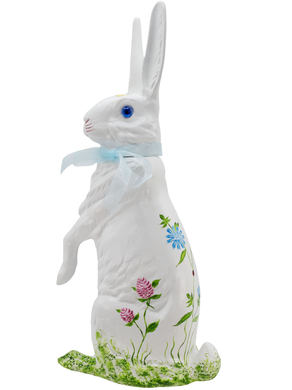White Bunny Sitting with Bow - Large, Candy Box - Hand Painted Flower Decorations - Ino Schaller