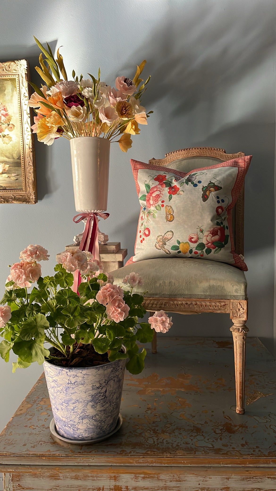 Flower Fan Sky Blue Cushion - John Derian