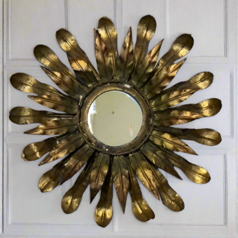 Antique French Brass Starburst Mirror