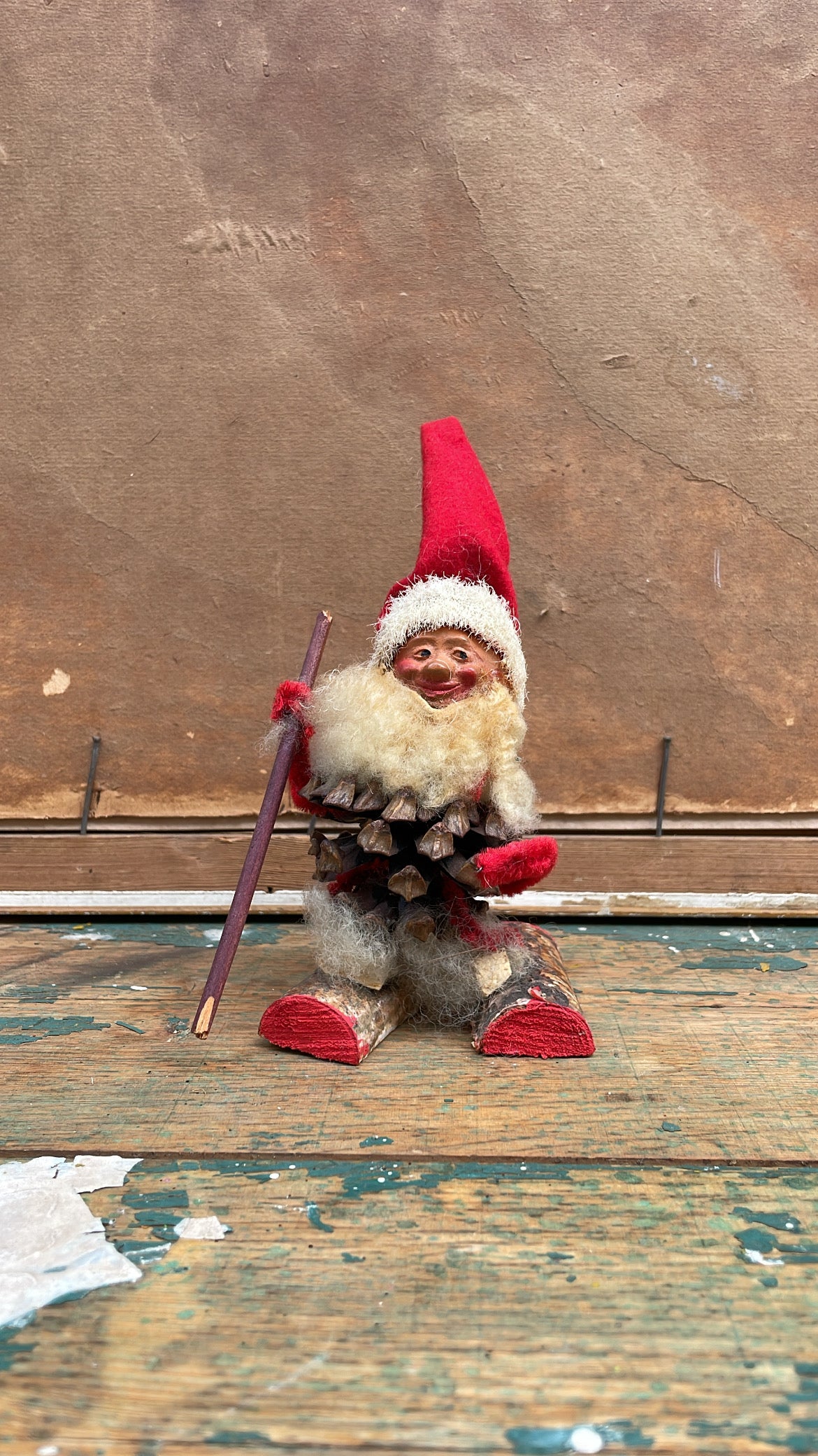 Vintage Swedish Pinecone Tomte Figurine — Handcrafted Scandinavian Folk Art