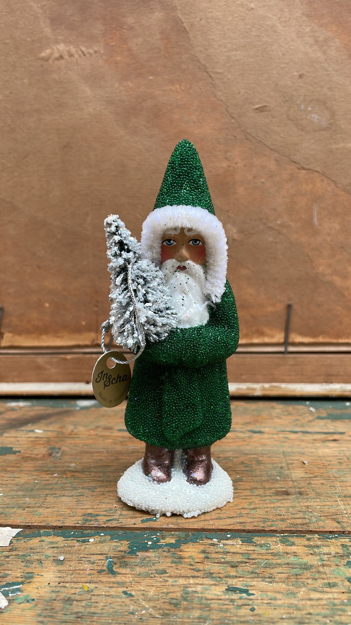 Small Forest Green Beaded Santa | Ino Schaller