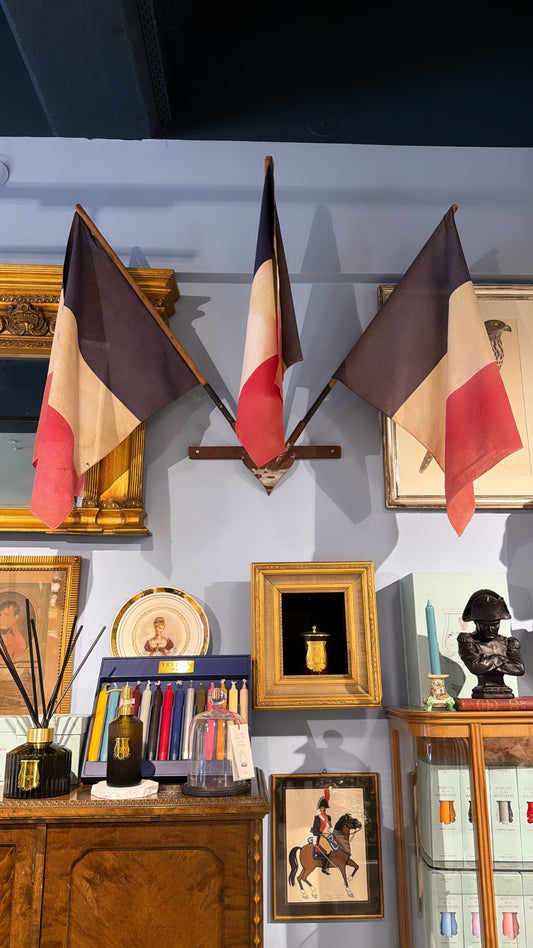 Antique French Tricolor Flags with Original Display Stand