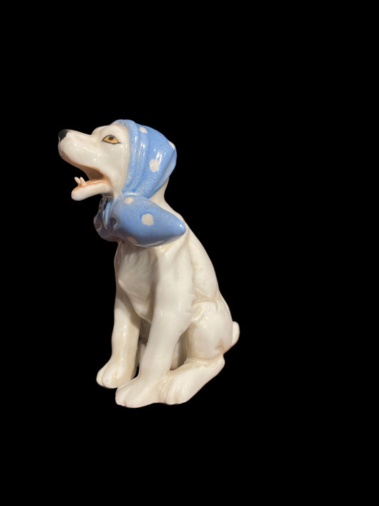 Wolf in Blue Polka-Dot Scarf (c. 1900) French/German Porcelain Figurine