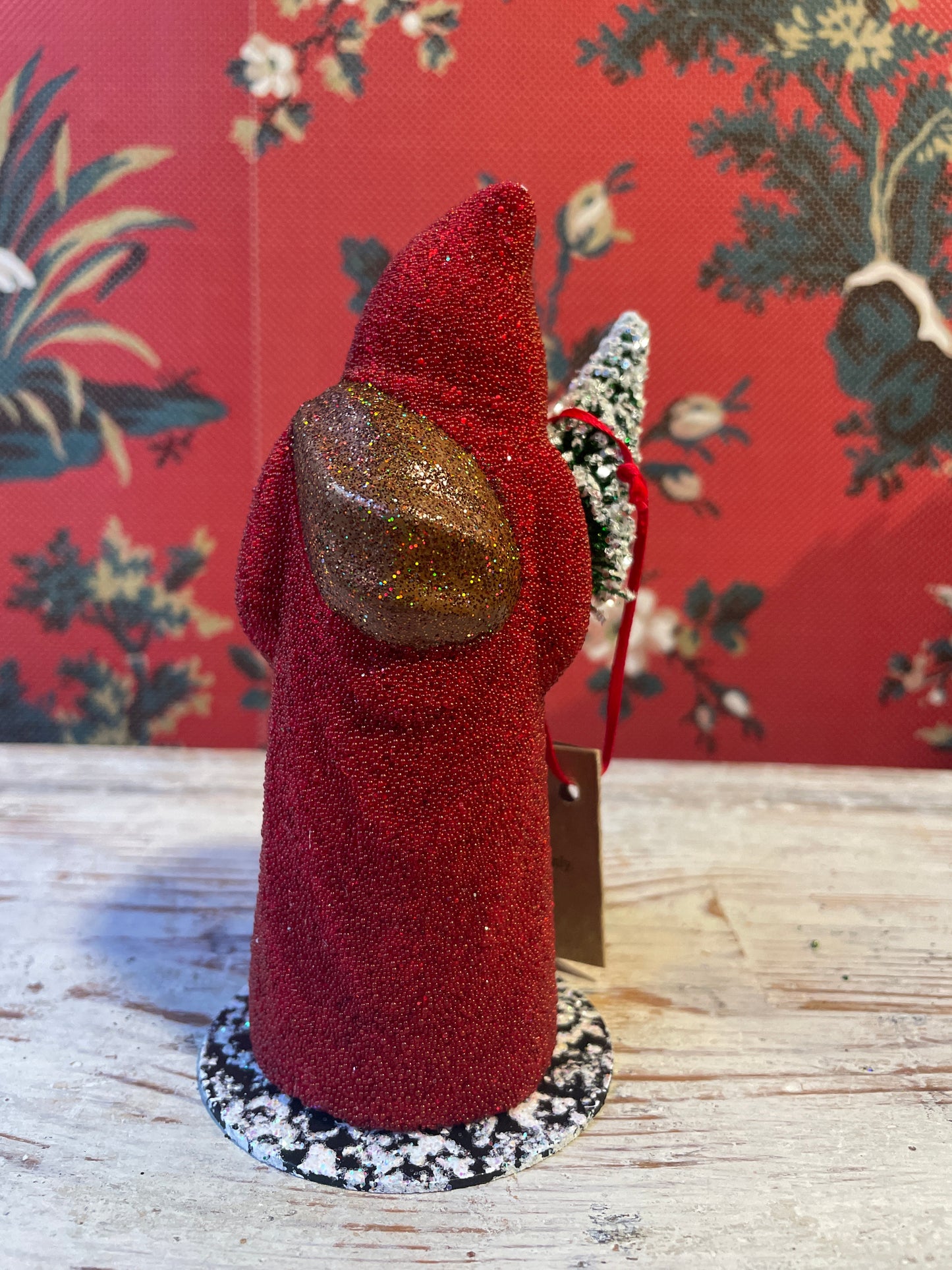 Red Beaded Santa with Brown Glitter Bag | Ino Schaller