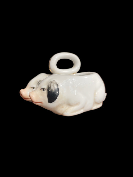 French Porcelain Double Pig Condiment Holder (c. 1900)
