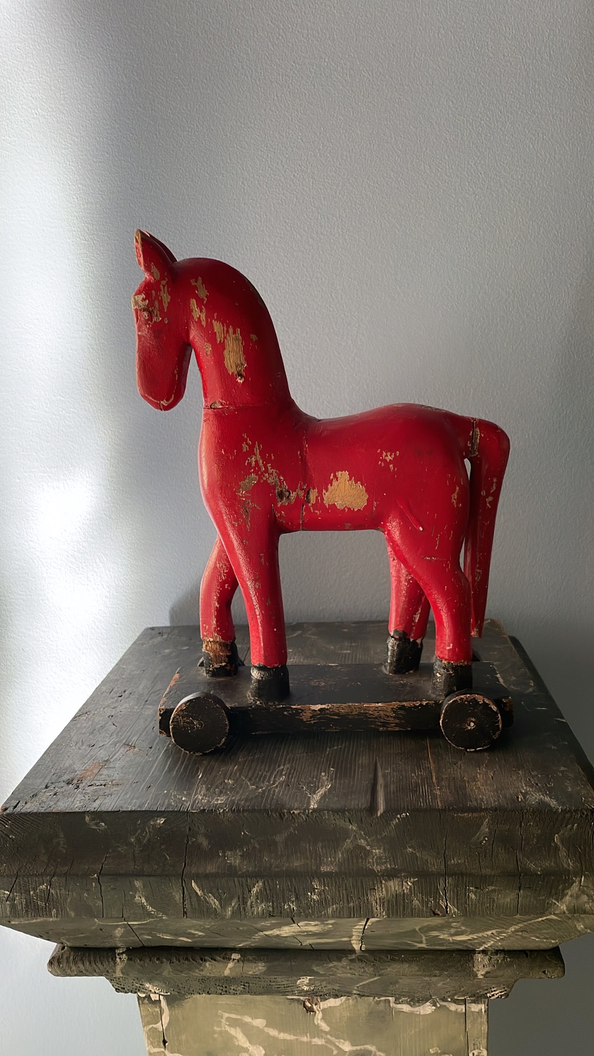 Antique Wooden Horse on Wheels, Scandinavian – Painted Red