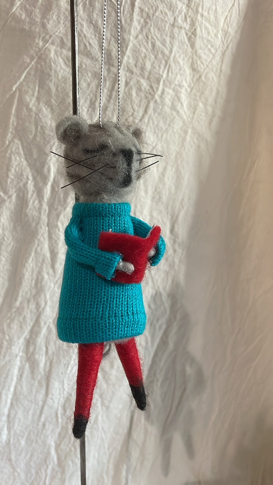 Teal Sweater Choir Cat | Christmas Ornament