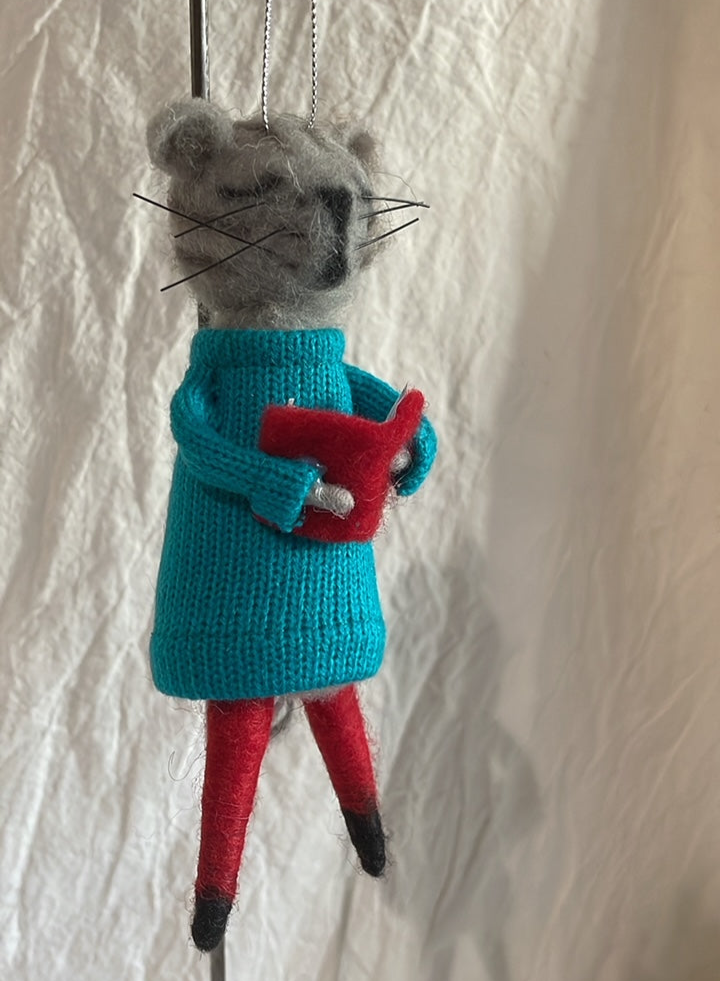 Teal Sweater Choir Cat | Christmas Ornament