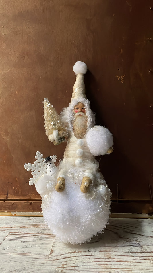 White Winter Santa Ornament | Vintage by Crystal Spun Cotton Ornament