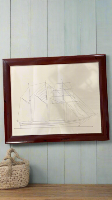 Vintage Framed Clipper Ship Drawing