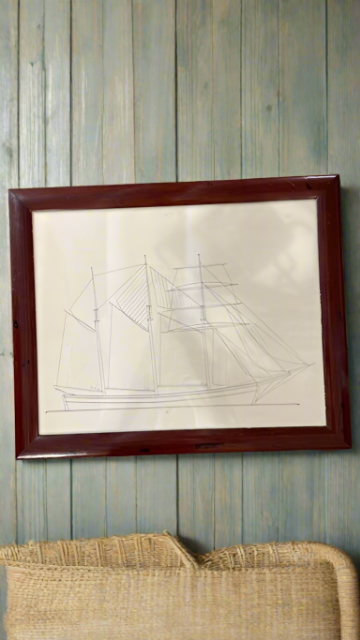 Vintage Framed Clipper Ship Drawing
