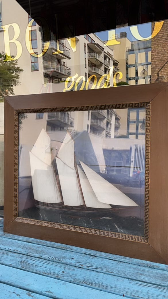 19th Century Ship Diorama — Framed Maritime Scene