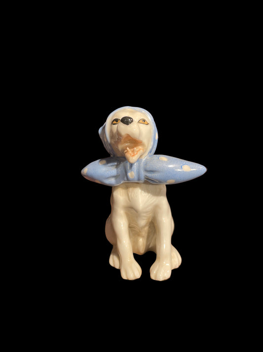 Wolf in Blue Polka-Dot Scarf (c. 1900) French/German Porcelain Figurine