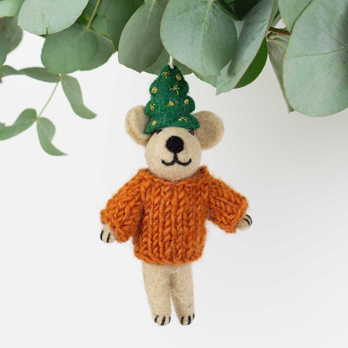 Bear with Christmas Tree Hat Ornament