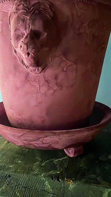 Purple Unglazed Lion Pot with Saucer on Legs | Handmade Erik Bendtsen Ceramics