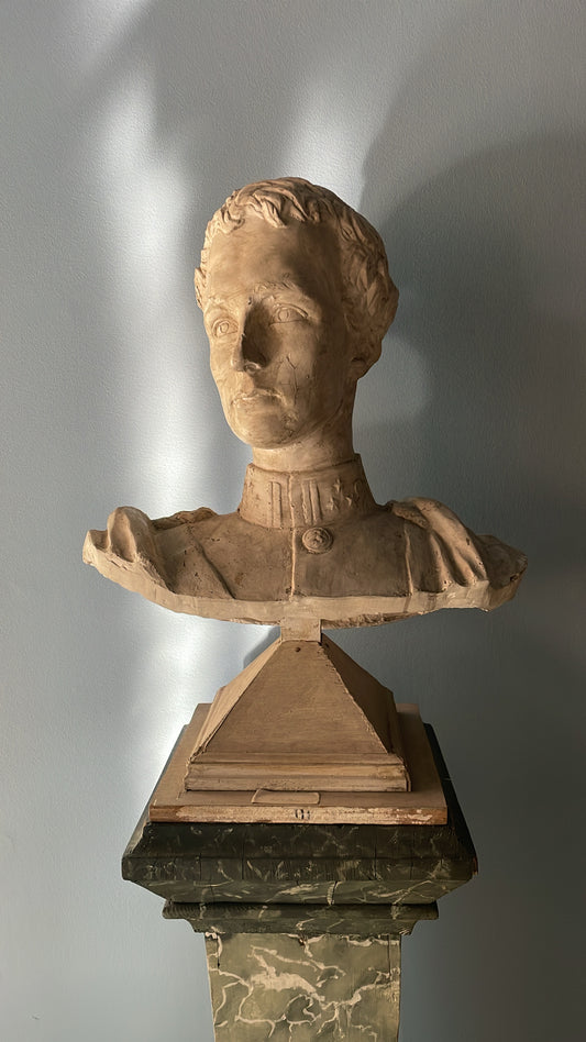 Plaster and Wood Bust, Prince Leopold of Belgium (King Leopold III.) 1925