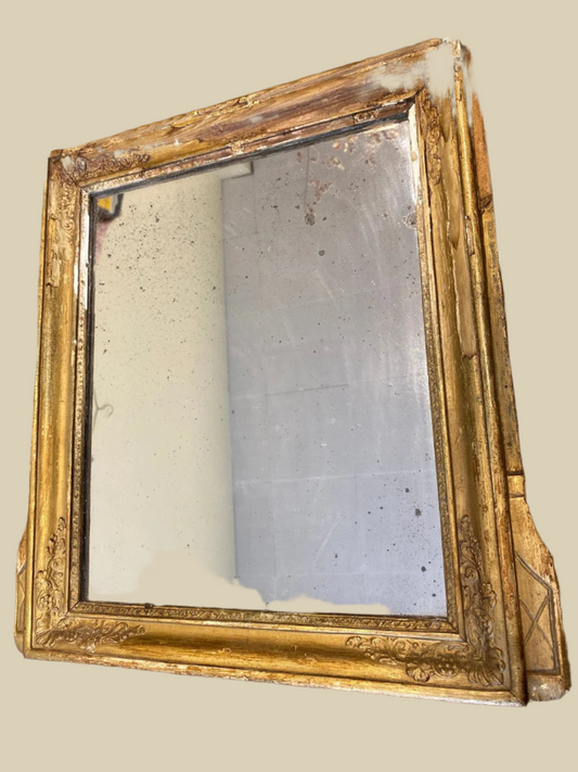 Vintage French Louis Philippe Gold Mirror – Carved Wood Frame with Distressed Patina