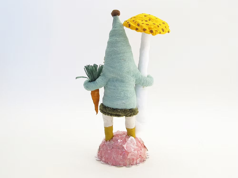 Field Gnome With Mushroom Figure | Vintage by Crystal Spun Cotton Ornament