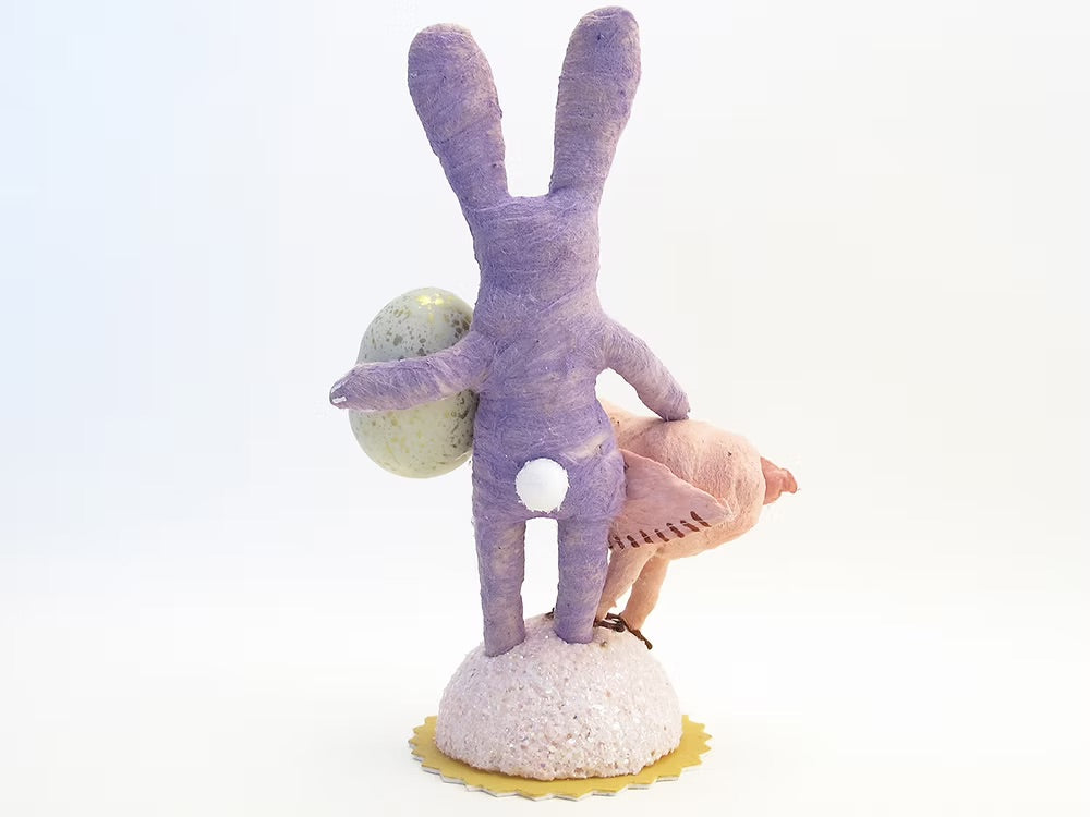Purple Bunny Child Pink Chick Figure | Vintage by Crystal Spun Cotton Ornament