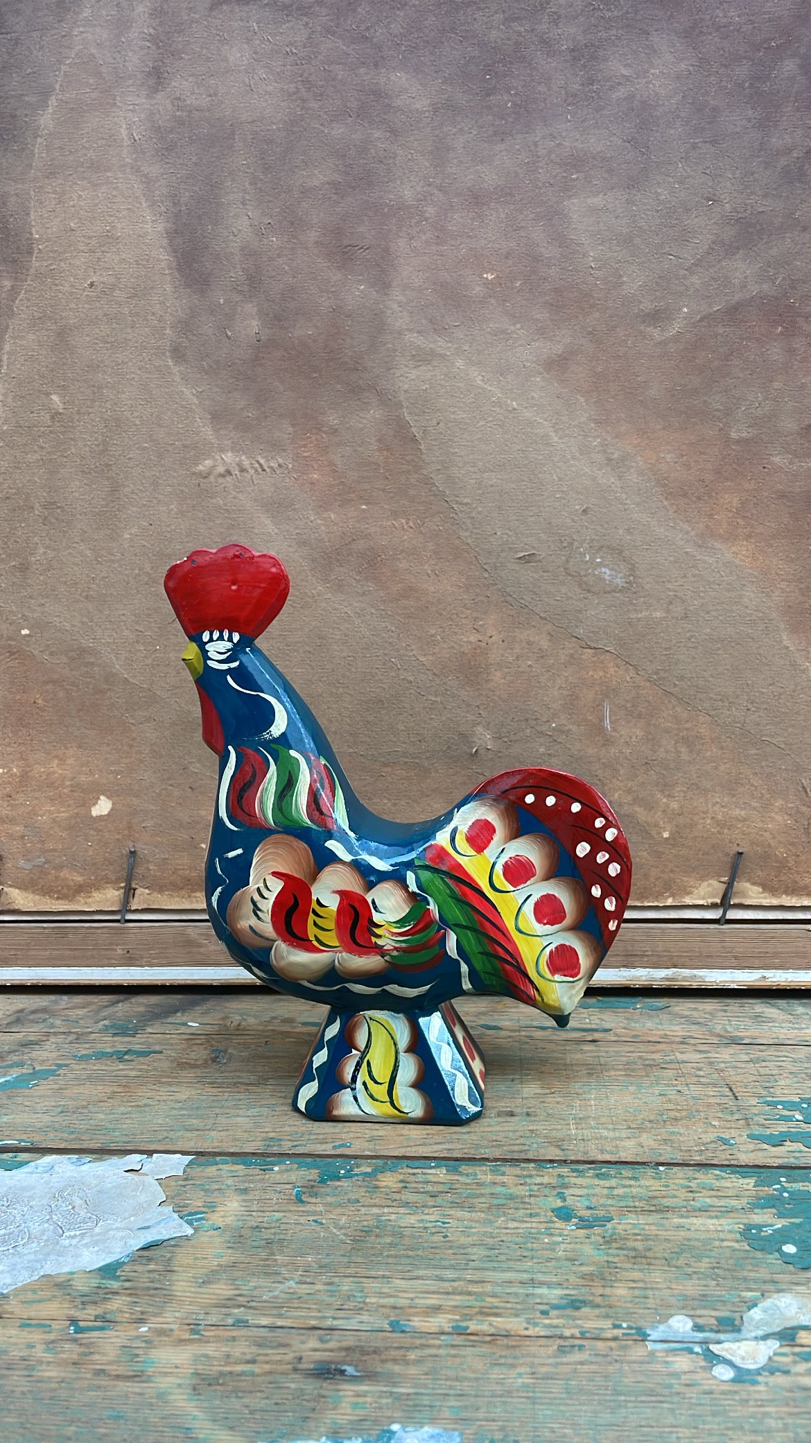 Hand-Painted Folk Rooster Figurine