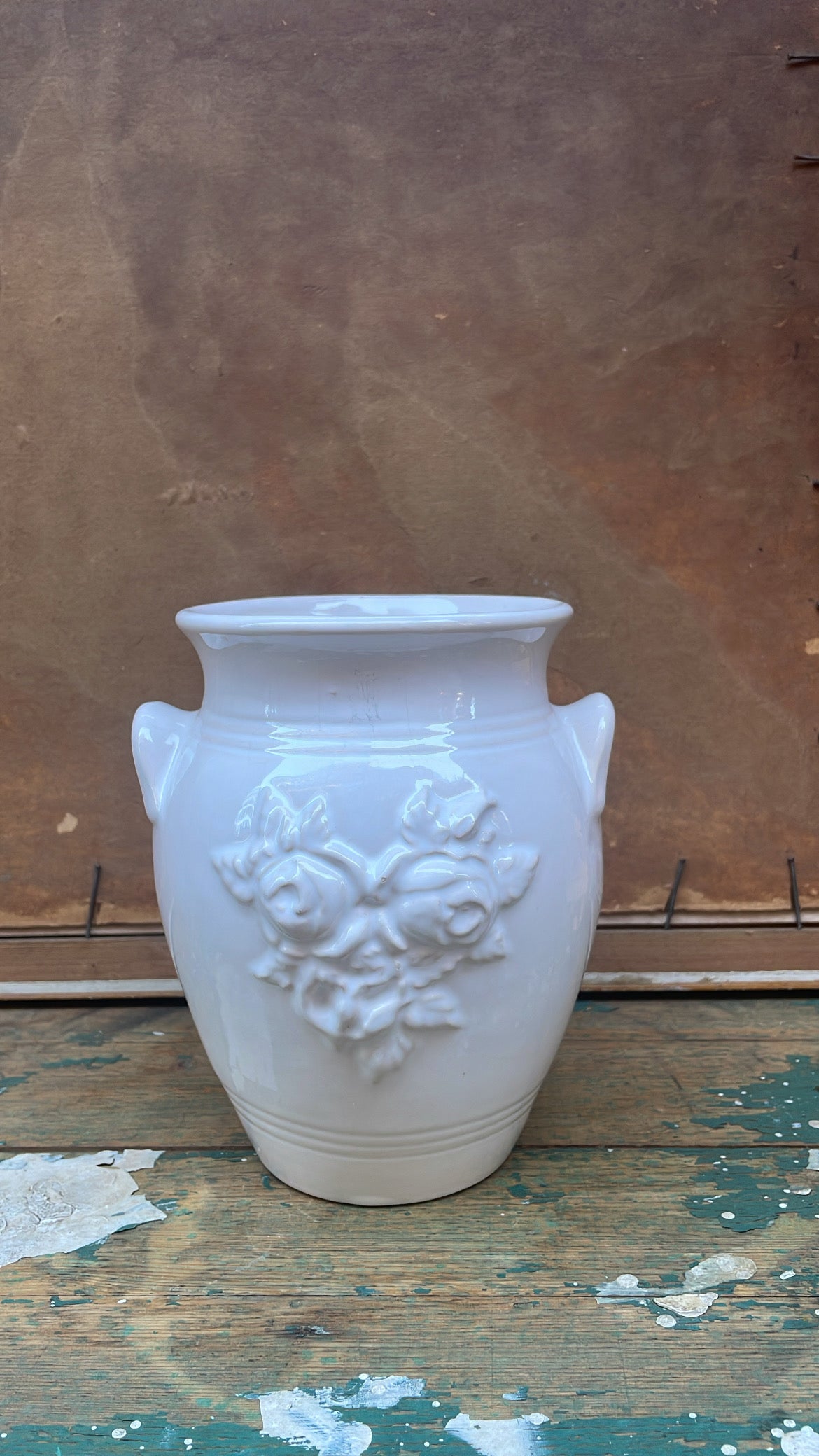 Vintage Guldkroken Hjo Ceramic Vessel with Raised Floral Relief