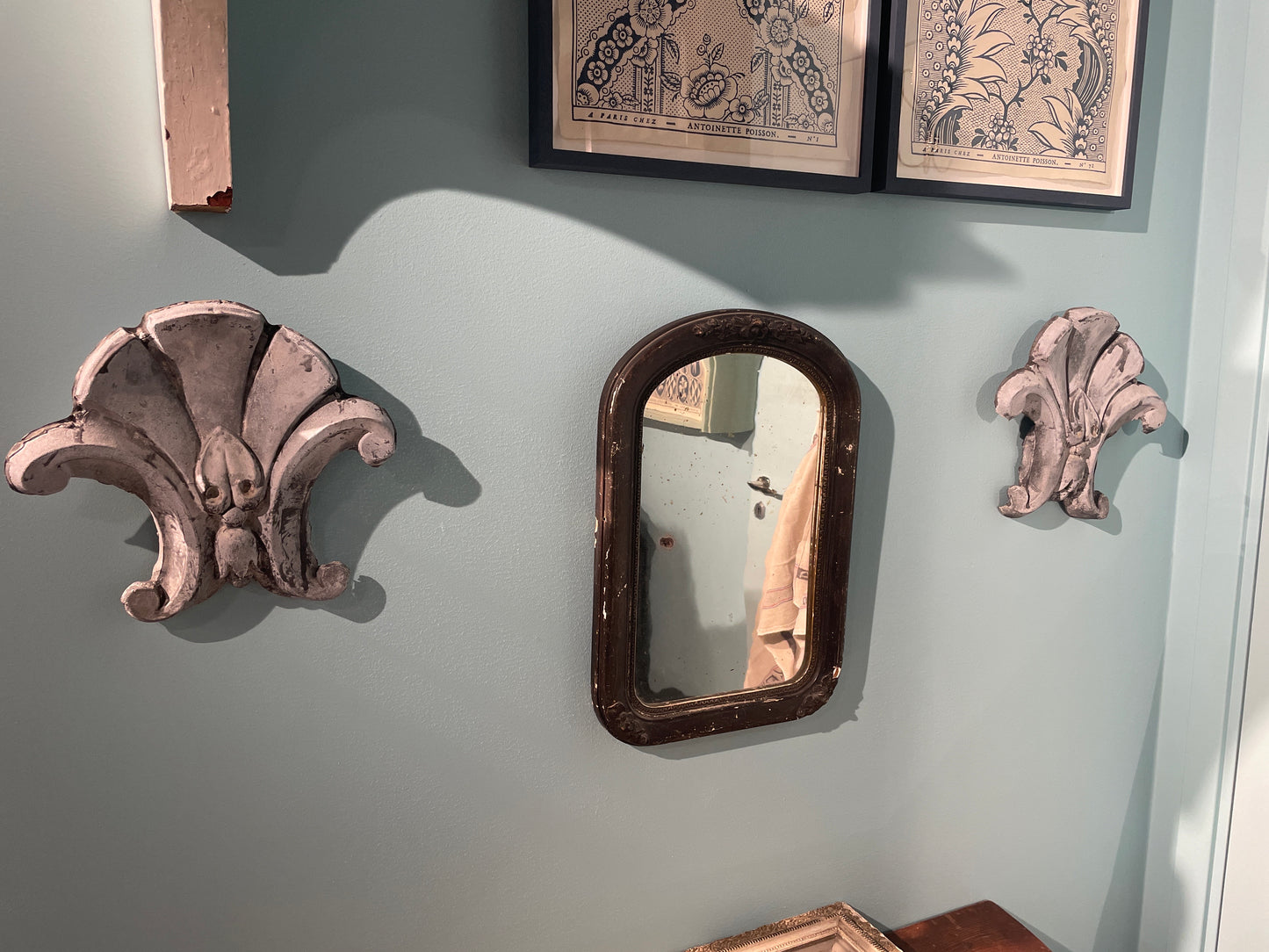 Set of Two Antique French Fleur de Lis Ridge Rooftop Finials -Old Zinc