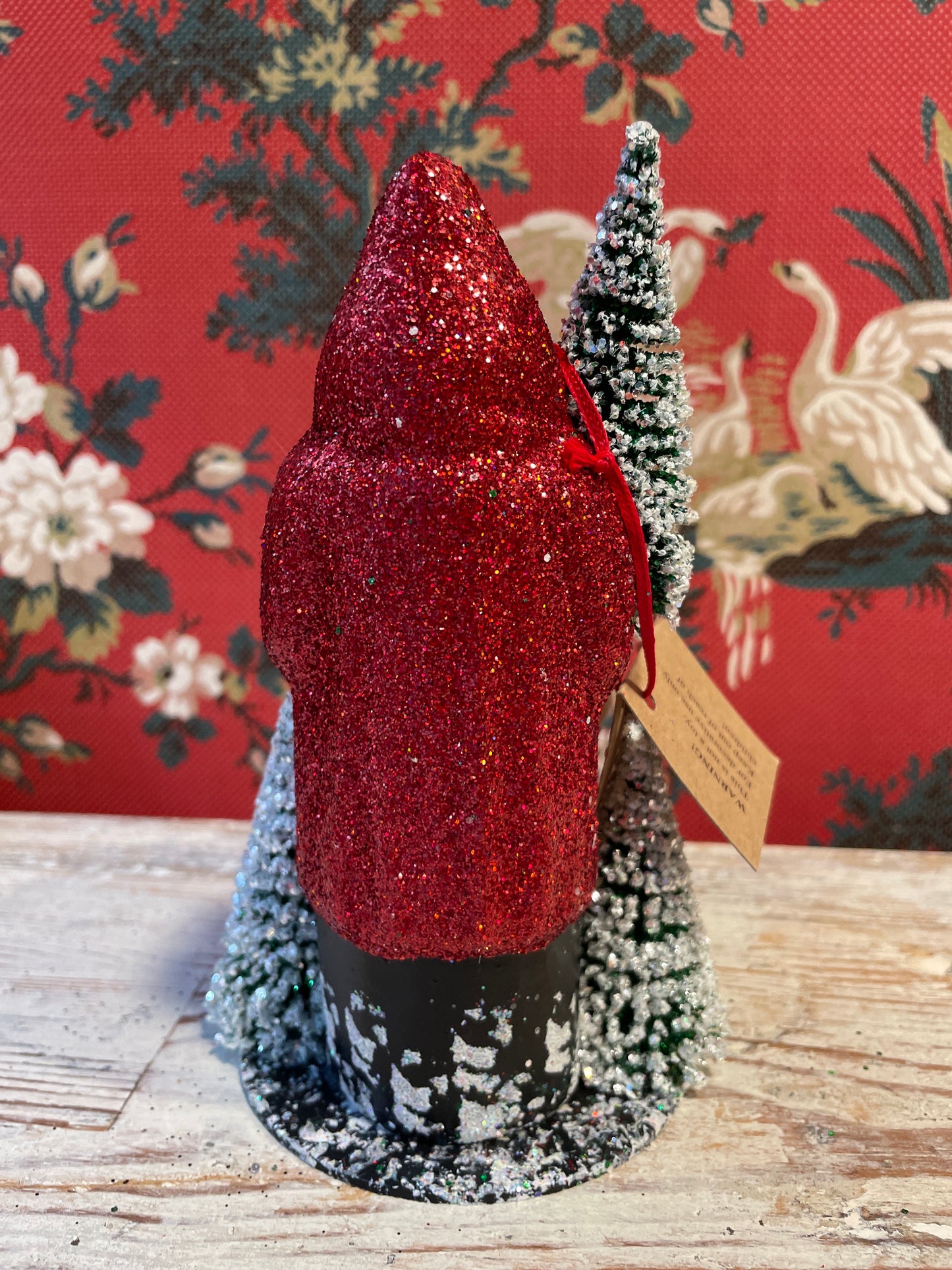 Red Glitter Santa with Bag of Woodland Treats | Ino Schaller