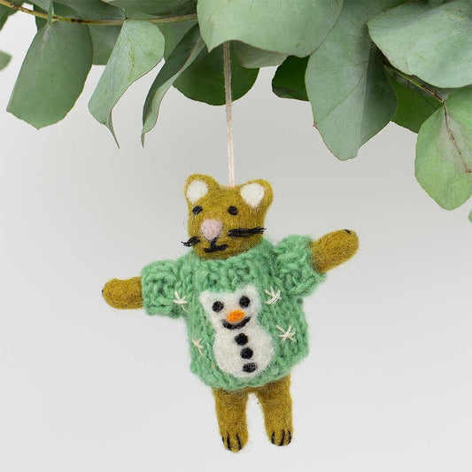 Cat with Snowman Sweater Ornament | Christmas Ornament
