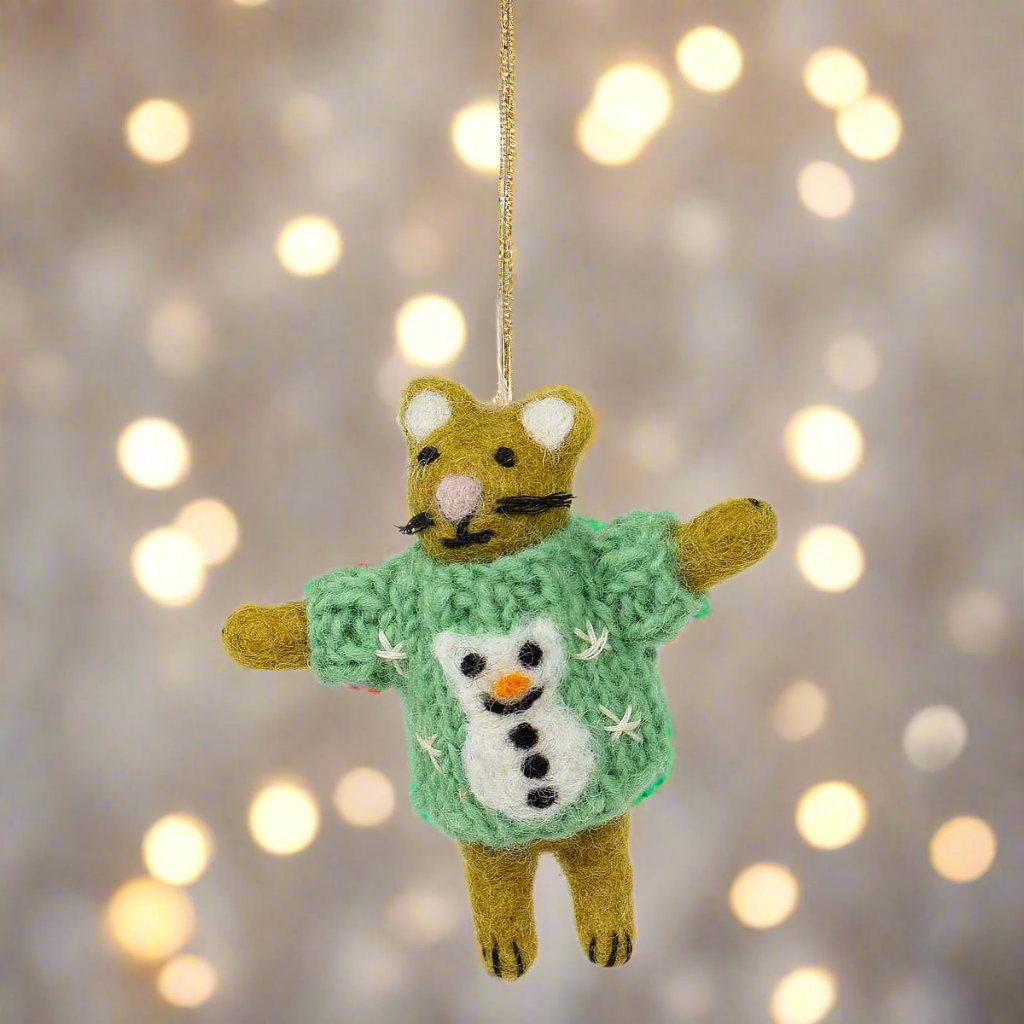 Cat with Snowman Sweater Ornament