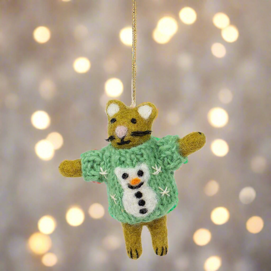 Cat with Snowman Sweater Ornament | Christmas Ornament