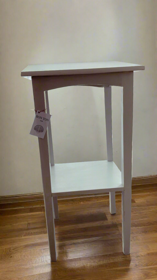 Vintage Small White Square Table with Shelf