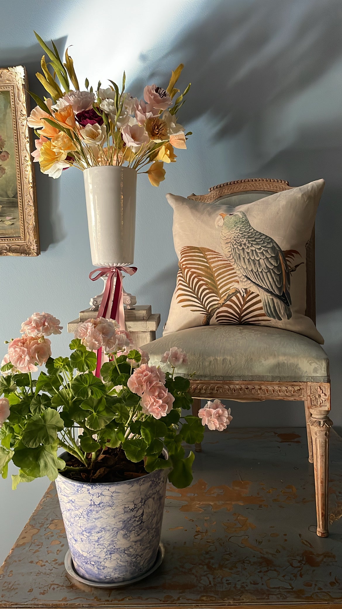 Parrot and Palm Parchment Cushion - John Derian