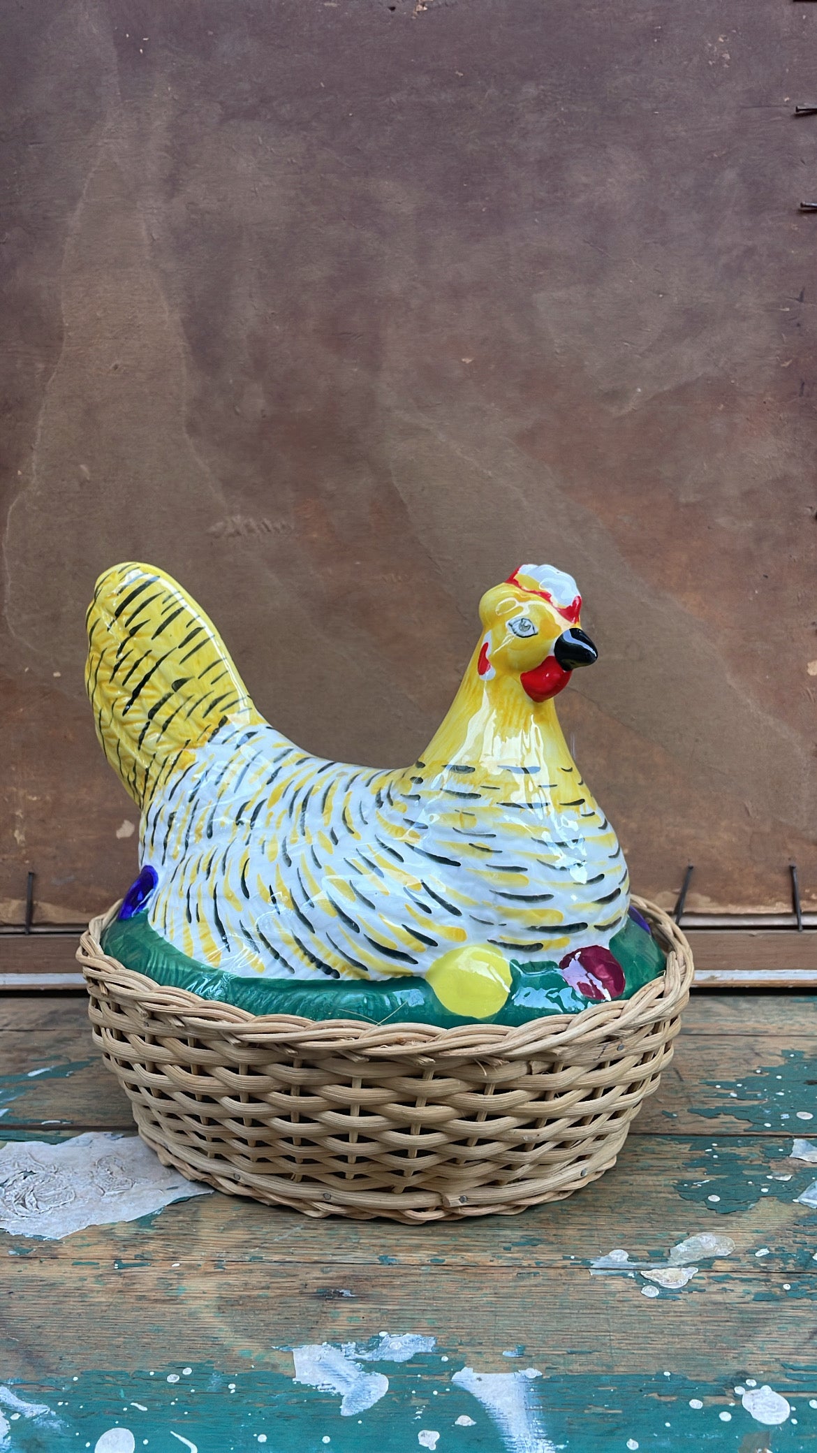 Vintage Ceramic Hen Basket