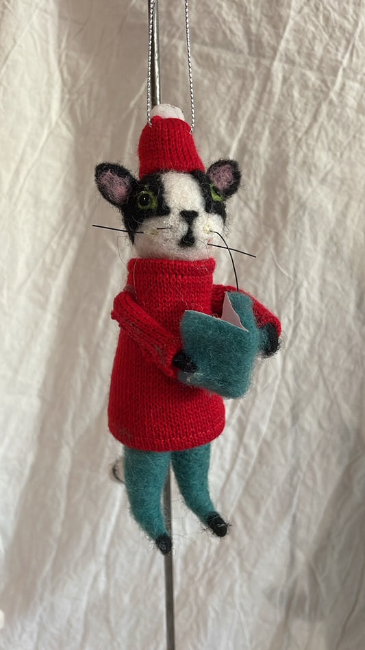 Red Sweater Choir Cat | Christmas Ornament