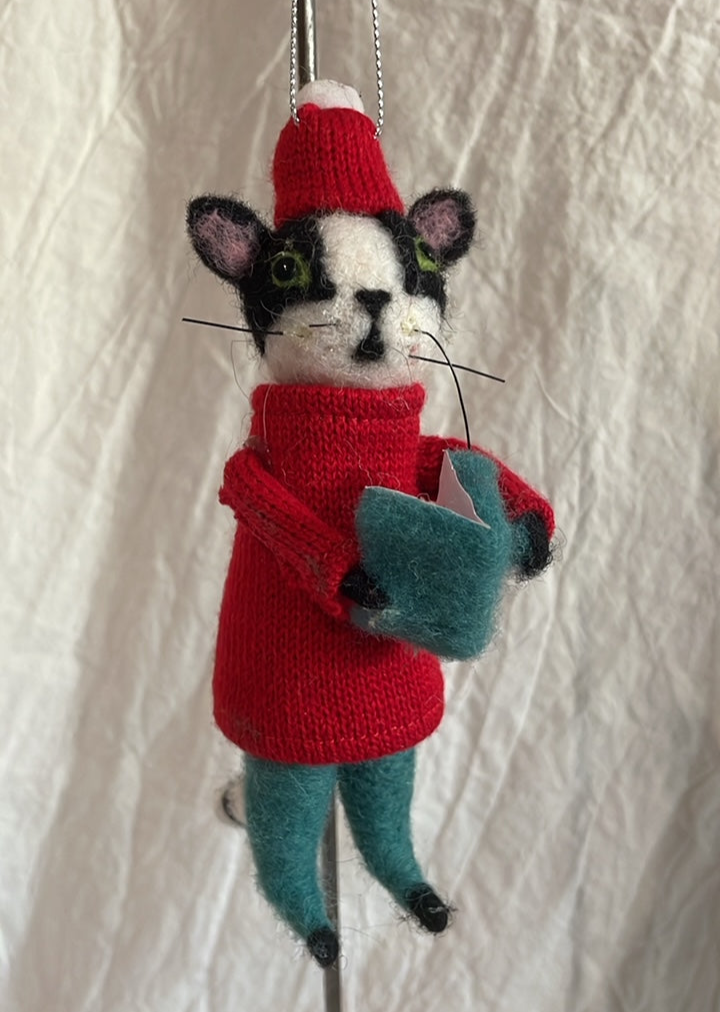 Red Sweater Choir Cat | Christmas Ornament