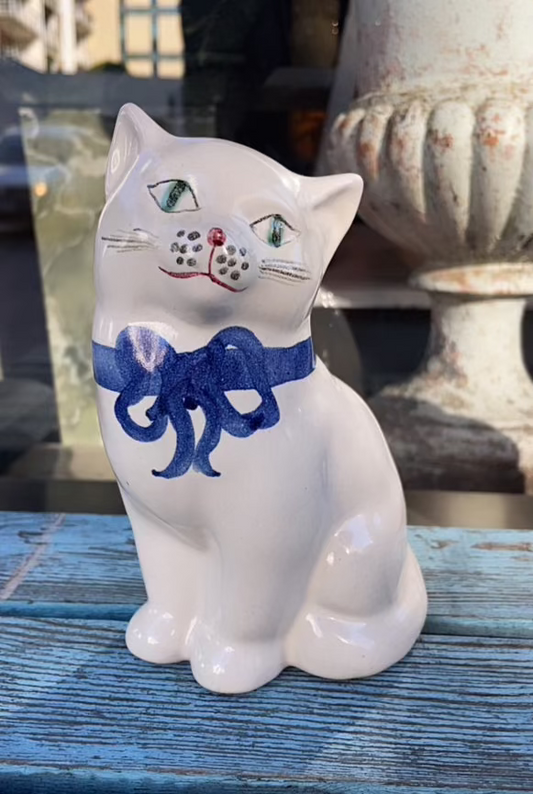 Vintage White Cat Bank - Guldkroken Hjo Katt