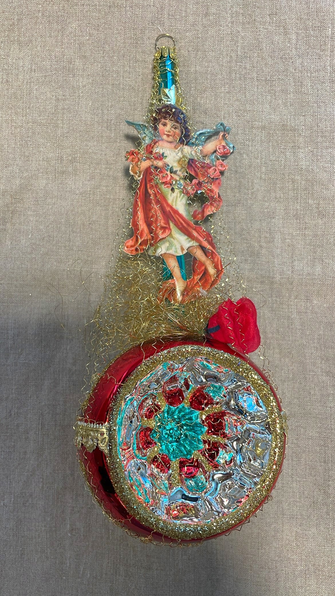 Nostalgic Reflection Ball with Paper Angel | Nostalgie Christbaumschmuck