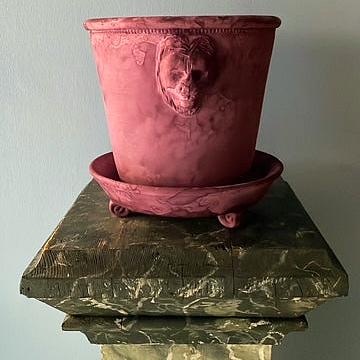 Purple Unglazed Lion Pot with Saucer on Legs | Handmade Erik Bendtsen Ceramics