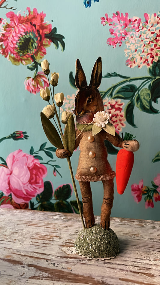 Bunny Face Garden Hare Figure | Vintage by Crystal Spun Cotton Ornament