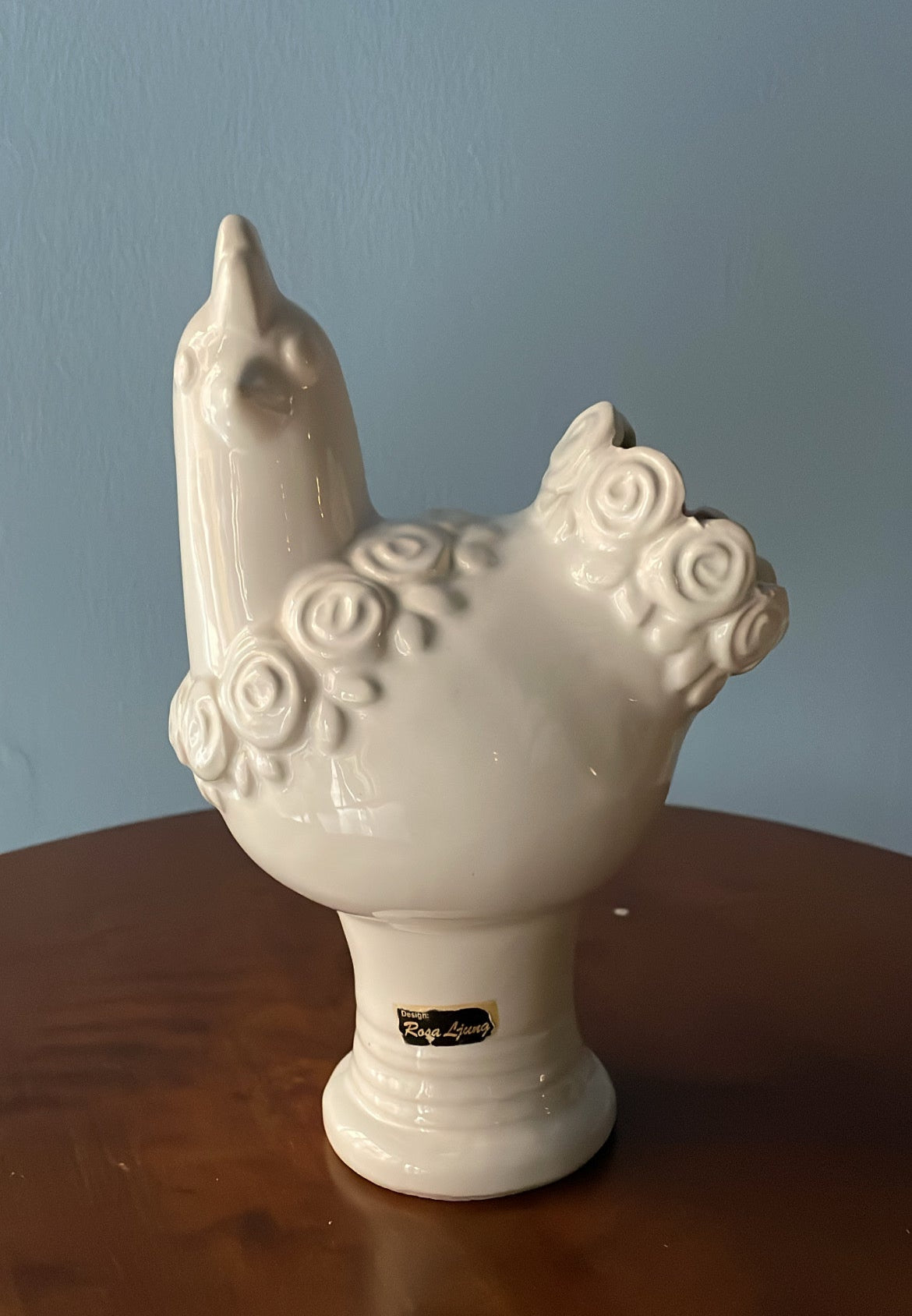 Vintage Rosa Ljung White Ceramic Hen, 22 cm