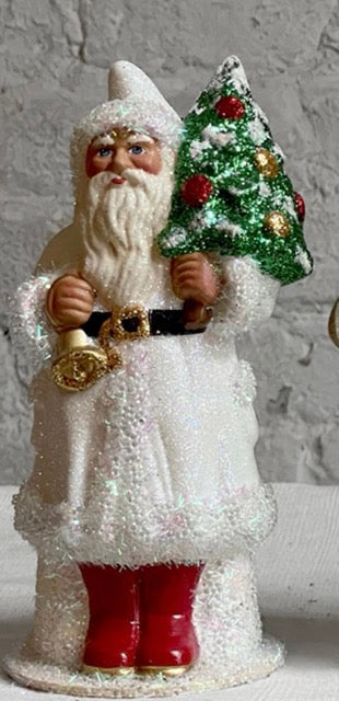 Santa with white coat - red boots and tree